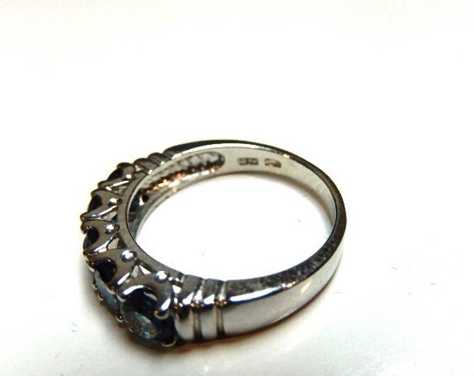 Storewide 25% Off SALE Vintage Sterling Silver Blue Stone Designer Cocktail Ring Featuring Elegant Channel Prong Set Design