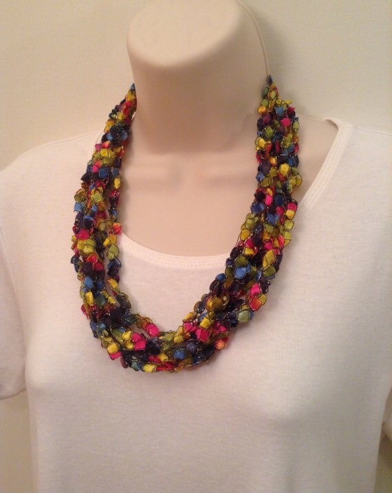 Sale Multi-Colored Crocheted Ladder Yarn Necklace