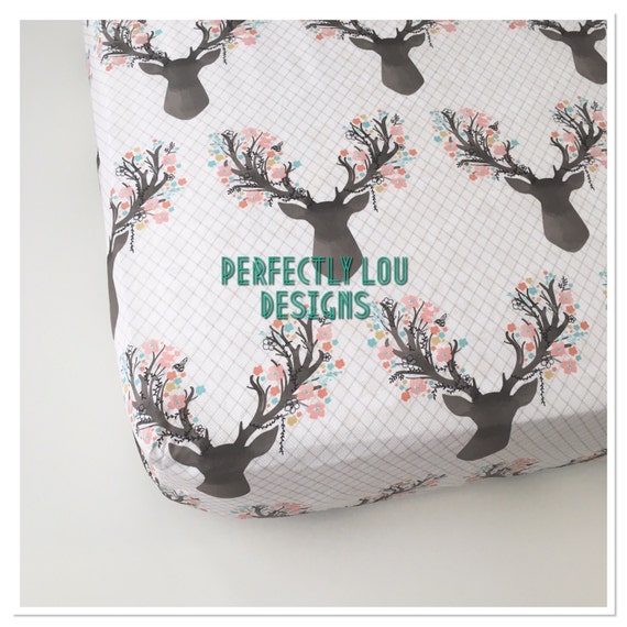 Floral Deer Crib Sheet Woodland Nursery by PerfectlyLouDesigns