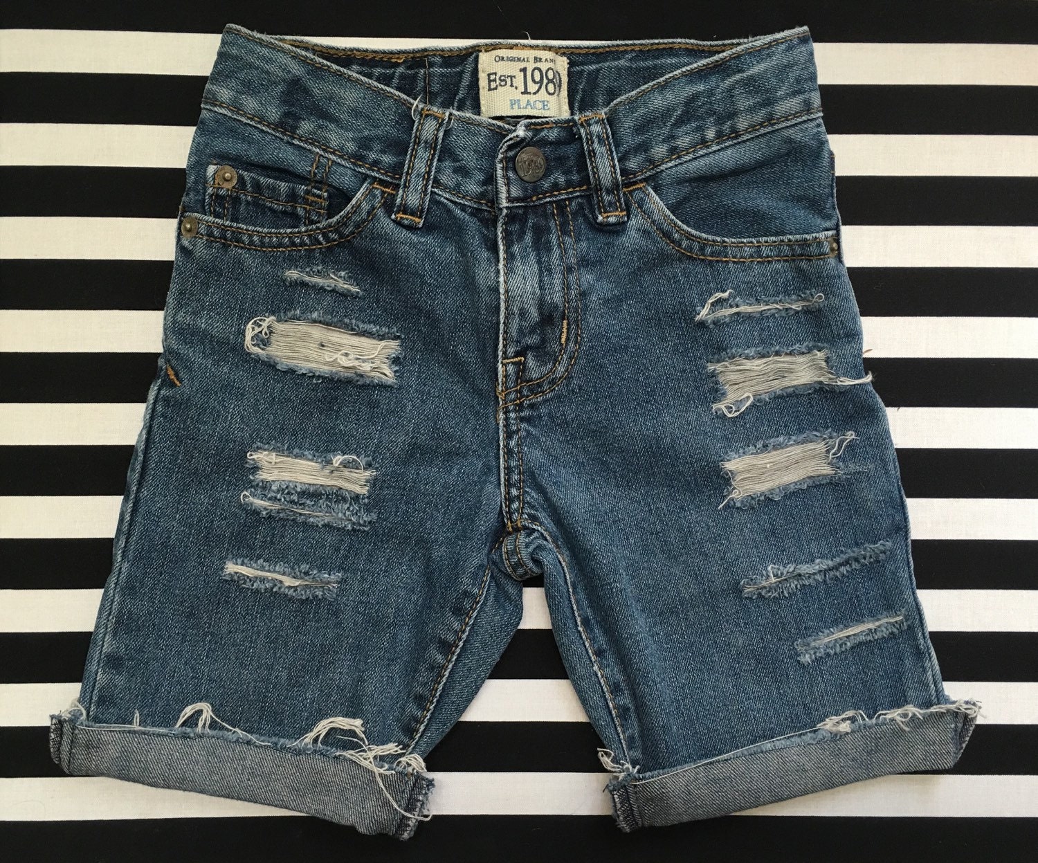 Boys Distressed Cuffed Cut Off Shorts by VINTAGESHREDS on Etsy