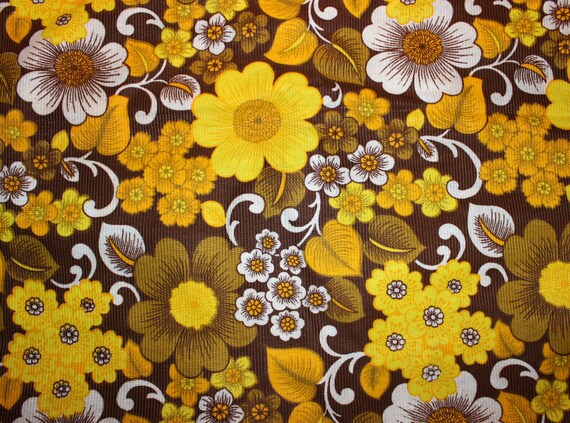 Lovely 70s Vintage Retro Floral Fabric In By ThreeCrownsRetro