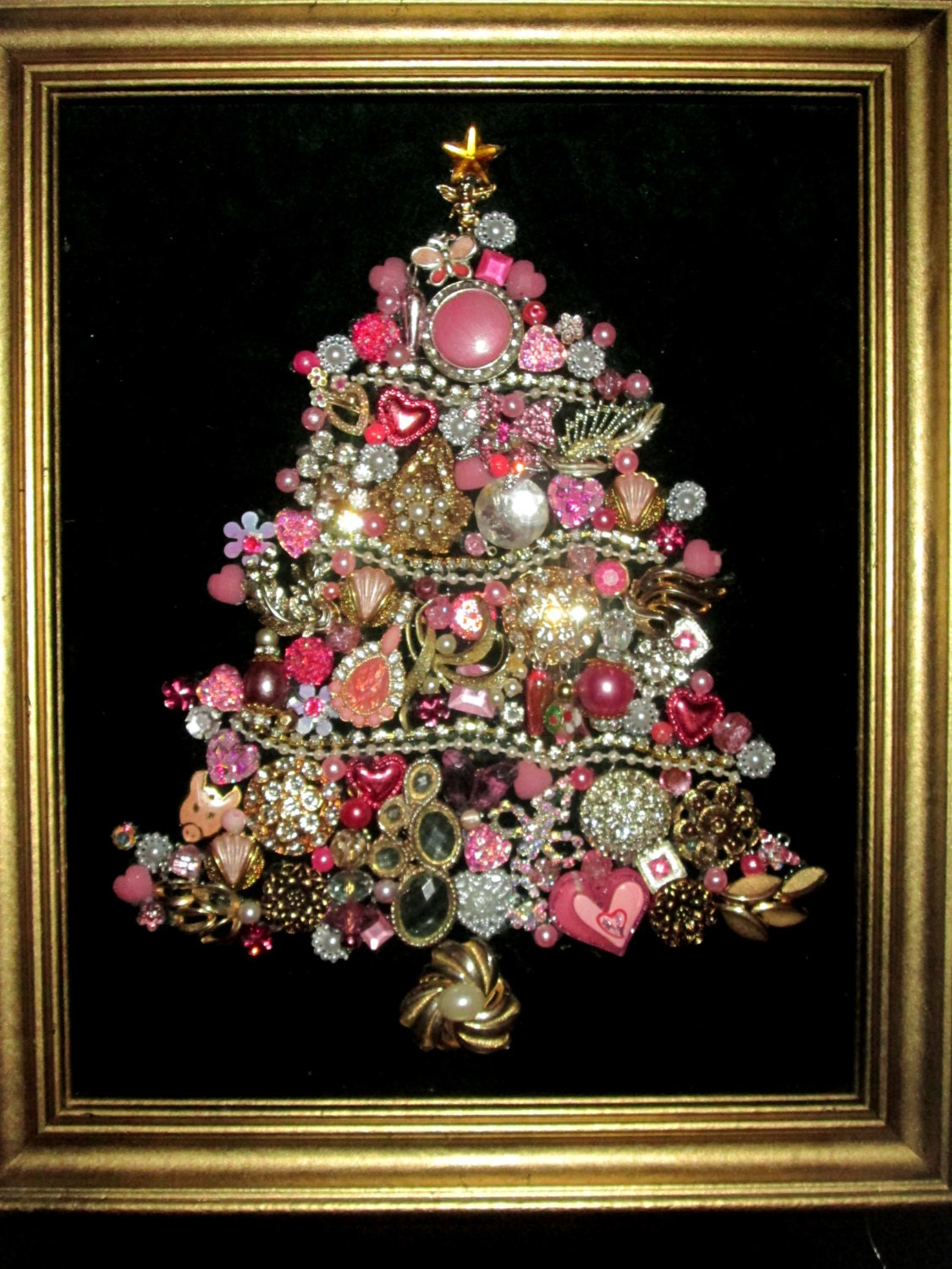 Costume Jewelry christmas Tree Framed Pink rhinestones Home