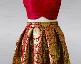Brocade skirt and Raw silk crop top