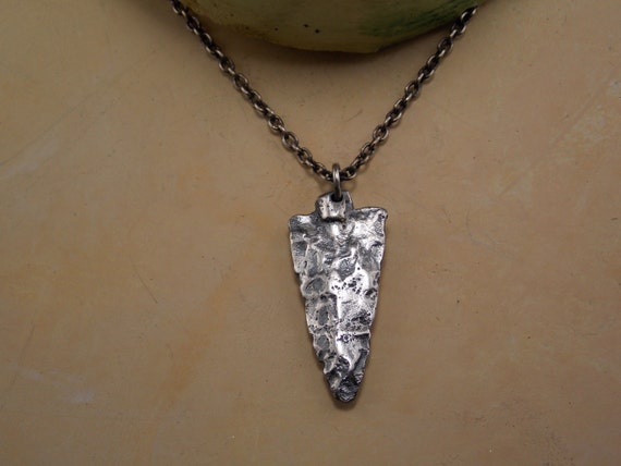 Antiqued Fine Silver Arrowhead Necklace with Antiqued Silver