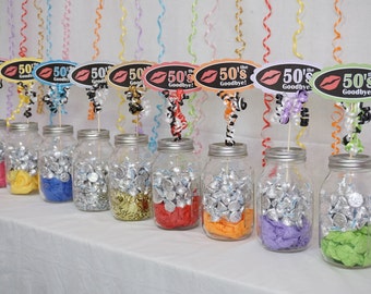 60th Birthday Decoration available in 9 Colors, 60th Candy Buffet, Kiss the 50s Goodbye, 60th Birthday Sign, 60th Centerpiece, Over the Hill