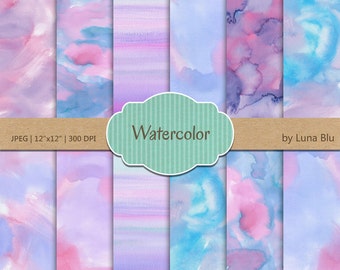 Watercolor Digital Paper: "Watercolor Backgrounds" pastel colors,textured digital paper, watercolor textures, scrapbooking paper