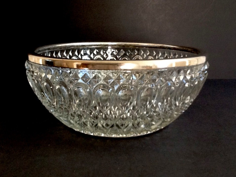 Falstaff Silver Plate Rimmed Glass Bowl Made in England