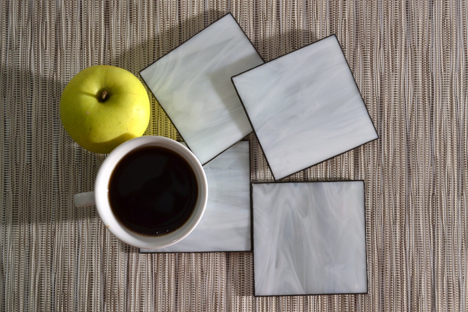 Square drink coasters White modern design geometric glass