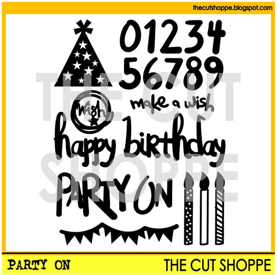 The Party On cut file set, includes 8 birthday themed icons, that can be used for your scrapbooking and papercrafting projects.