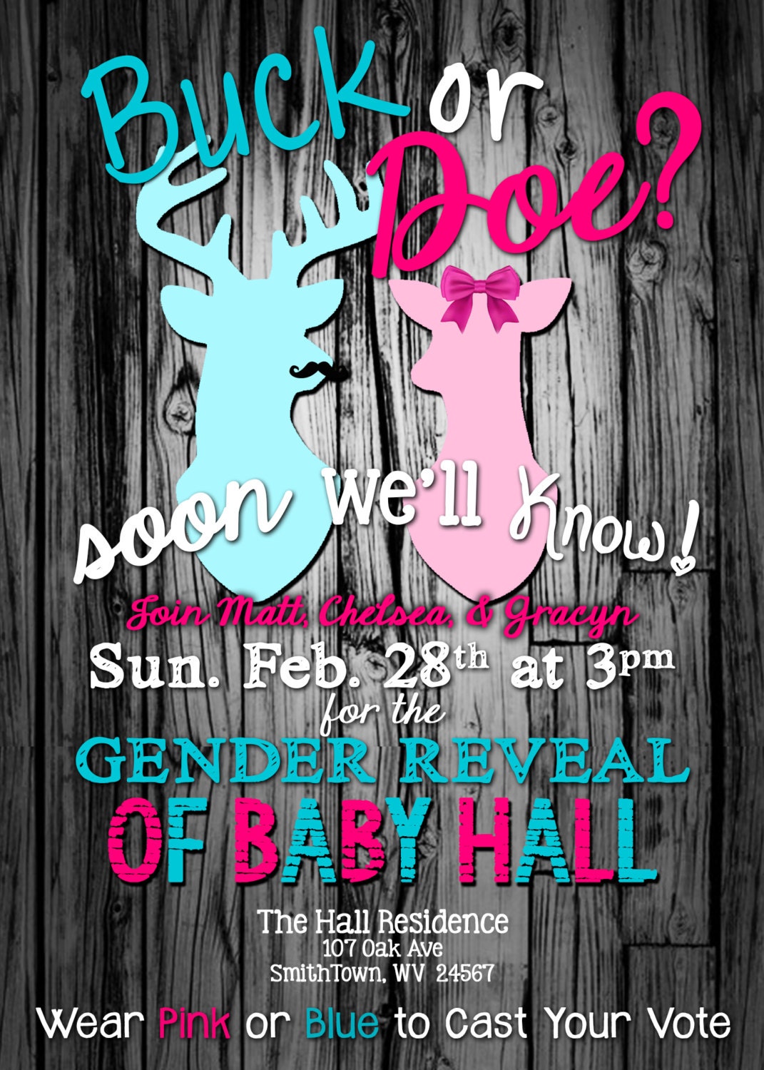 Buck Or Doe Gender Reveal Party Invitation