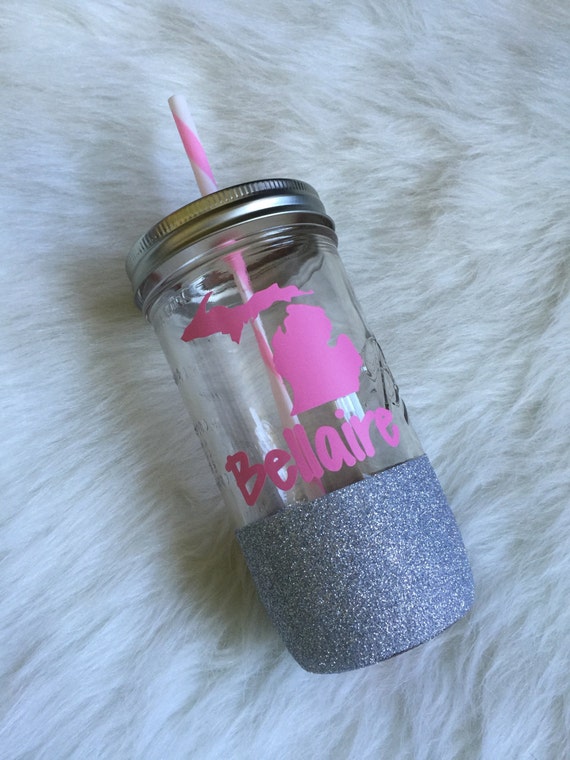 PERSONALIZED Michigan Mason Jar Glitter Dipped by reprizedesigns