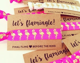 Let's Flamingle | Pink Flamingo Bachelorette Hair Tie Favor | Hot Pink + Gold Flamingo Bachelorette Party Hair Tie Favors, Final Flamingle