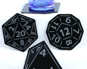 Game dice coasters perfect for Dungeons and Dragons night. Set of 4.