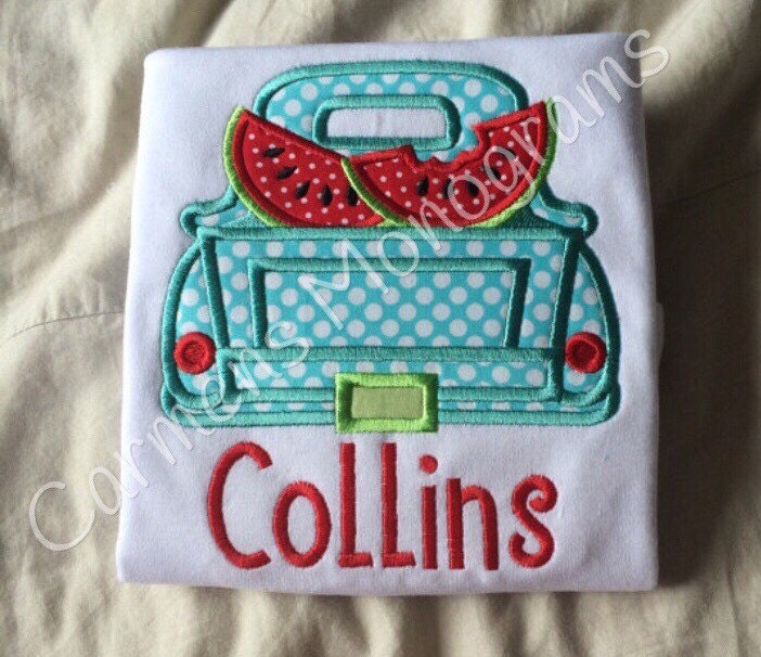 Girls Watermelon Truck Applique on Tshirt or Bodysuit