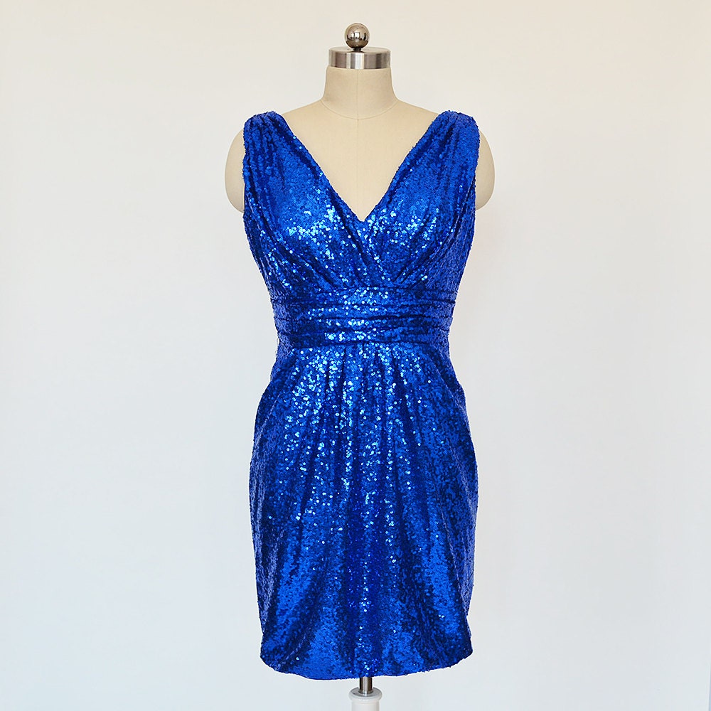 Royal Blue Sequin Bridesmaid Dress / Short by StarCustomDress