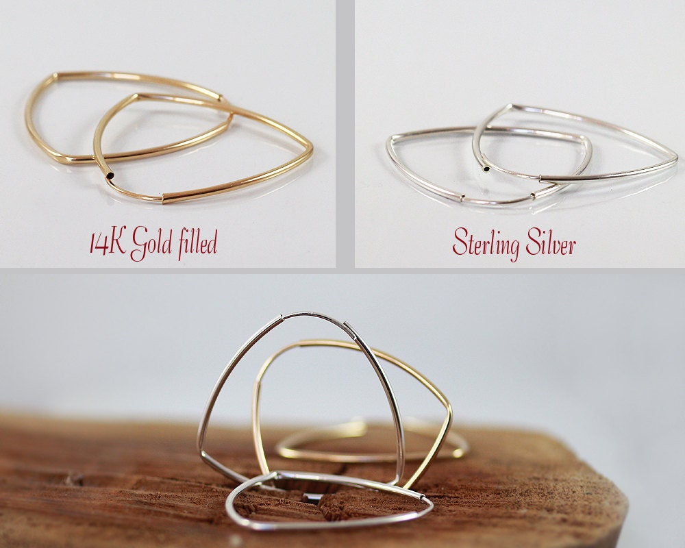 Hoop Earrings Triangle hoops Sterling Silver Earrings 14K