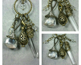 Essential-Oil Diffusing Locket Necklace / aromatherapy necklace / EO Necklace Diffuser / charm necklace /wire wrapped quartz crystal