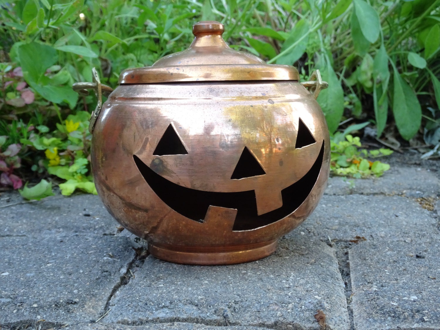 Vintage Copper Brass Pumpkin Jack O Lantern Copper