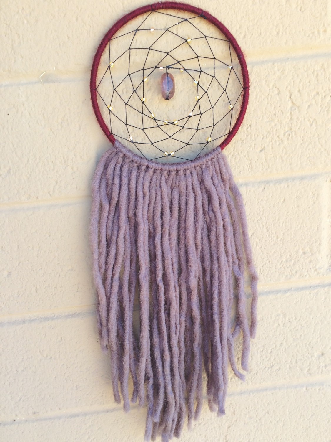 Maroon and yarn dream catcher by DelightfulDreamer on Etsy