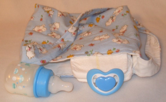 1 x HandmadeBlue Bunny Reborn Baby Doll Bag With Fake 2oz Milk