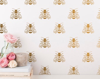 Bee Wall Decals - Gold Bee Wall Decal Set, Vinyl Wall Decals, Silver Decals, Bumble Bee Wall Stickers, Nursery Decals, Gold Vinyl Decals