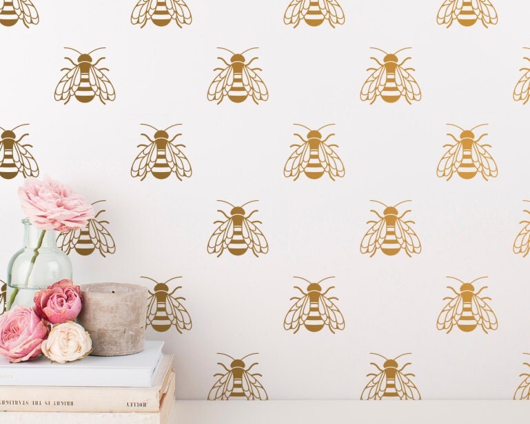 Bee Wall Decals Gold Bee Wall Decal Set Vinyl Wall Decals
