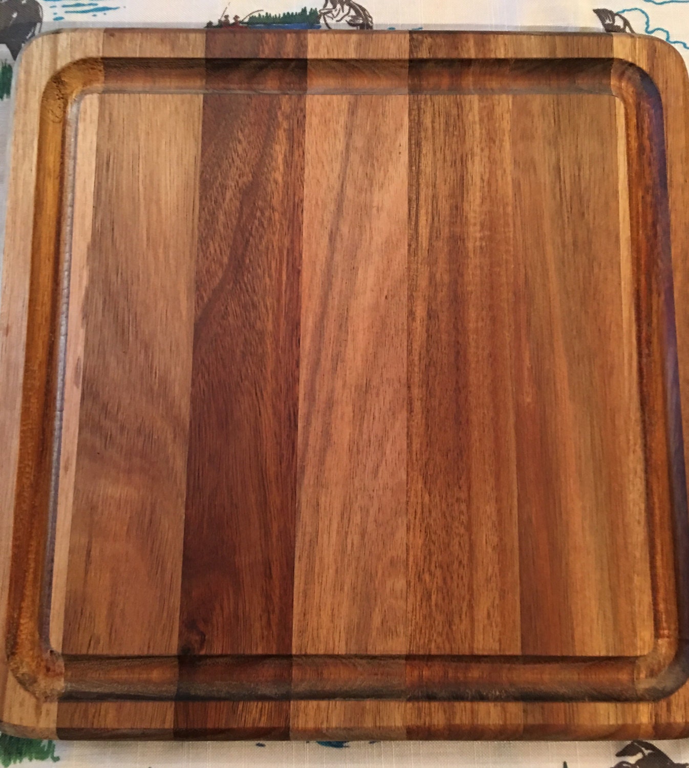 Square cutting board wood burned with an early morning tweety