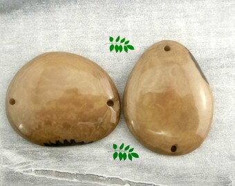 Unique Tagua Slice Caramel color(4) tagua slices, ethnic pendants, tagua nut beads, unique pendants, exotic charms, two hole pendants,