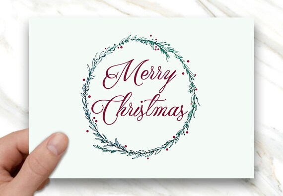 Items similar to Merry Christmas Holiday Card, 5x7, instant download, printable, wreath on Etsy