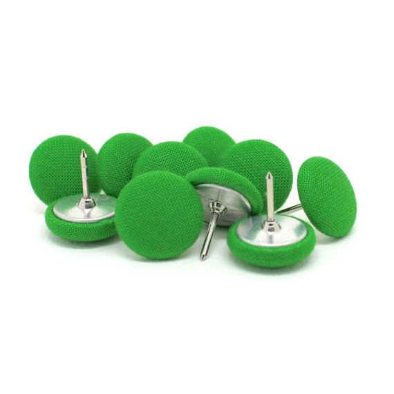 10 Small Green Fabric Push Pins Bright Green Drawing Pins