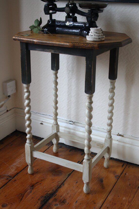 Upcycled Vintage Oak Side Table with Barleytwist Legs