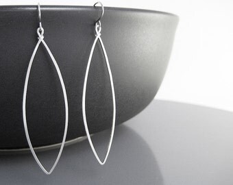Marquise Earrings - long silver geometric jewelry, modern minimal delicate hoop, lightweight minimalist jewelry