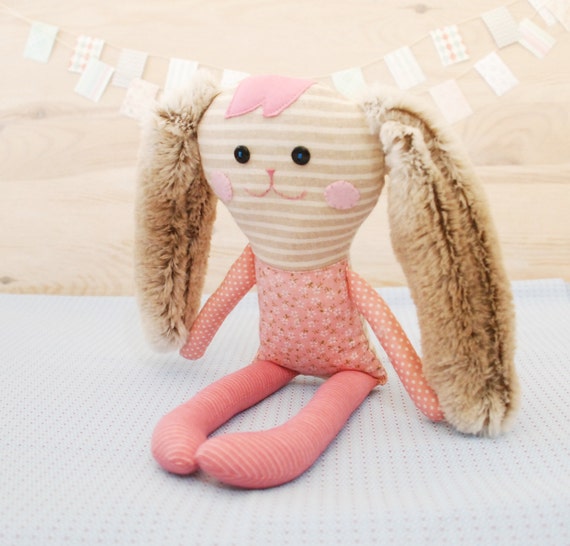 Bunny, Stuffed Little Pink Rabbit Doll, Gift for Baby, Handmade Rag Doll, Soft Animal Toy Newborn, Gift for a Niece, Toys, Bunny Rabbit