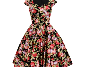 Floral Dress Vintage Inspired Dress Floral Bridesmaid Dress Vintage Dress Rockabilly Dress Pin Up Dress 50s Tea Party Dress Plus Size Dress