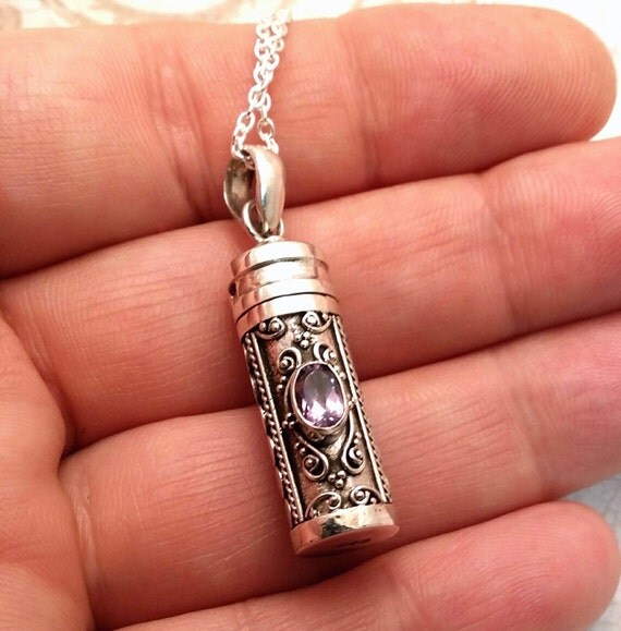 Stash necklace Amethyst secret box pendant Sterling silver