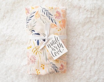 Crib Sheet or Changing Pad Cover | Girl Baby Bedding | Floral Crib Sheet | Peach Gold Crib Bedding | Arid Nursery | Standard or Mini Crib