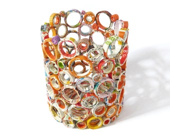 Basket Vase Home Décor Eco Friendly Recycled Paper Upcycled Colorful Bright Colors First Anniversary Gift