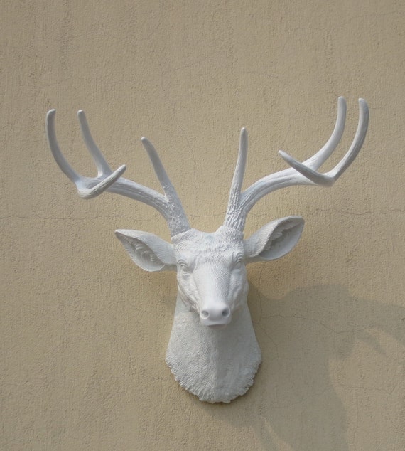 Items similar to White faux taxidermied Deer head wall mount, wall hanging, deer head, wall 