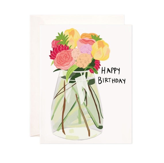 Happy Birthday Card Handmade Flower Vase Birthday Greeting