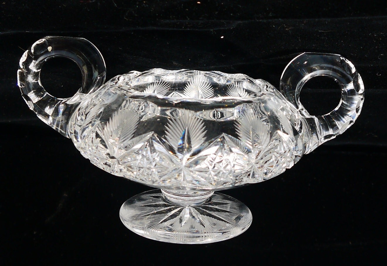 Antique American Brilliant Crystal Cut Glass Footed Bowl Hand