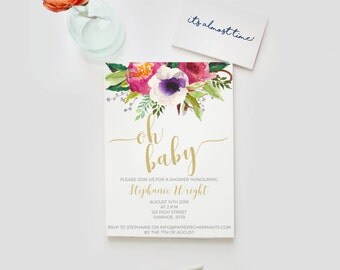 Baby shower invitations, baby shower invites, Oh baby invite, gender neutral invites, printable baby shower invitations
