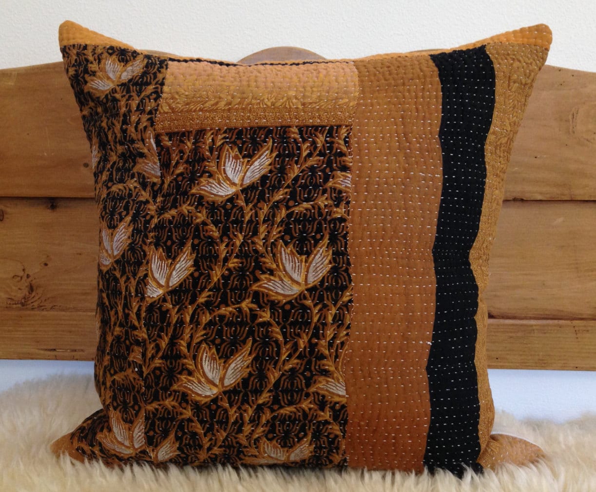 Vintage Indian Kantha Quilt Pillow Cover 18 x 18