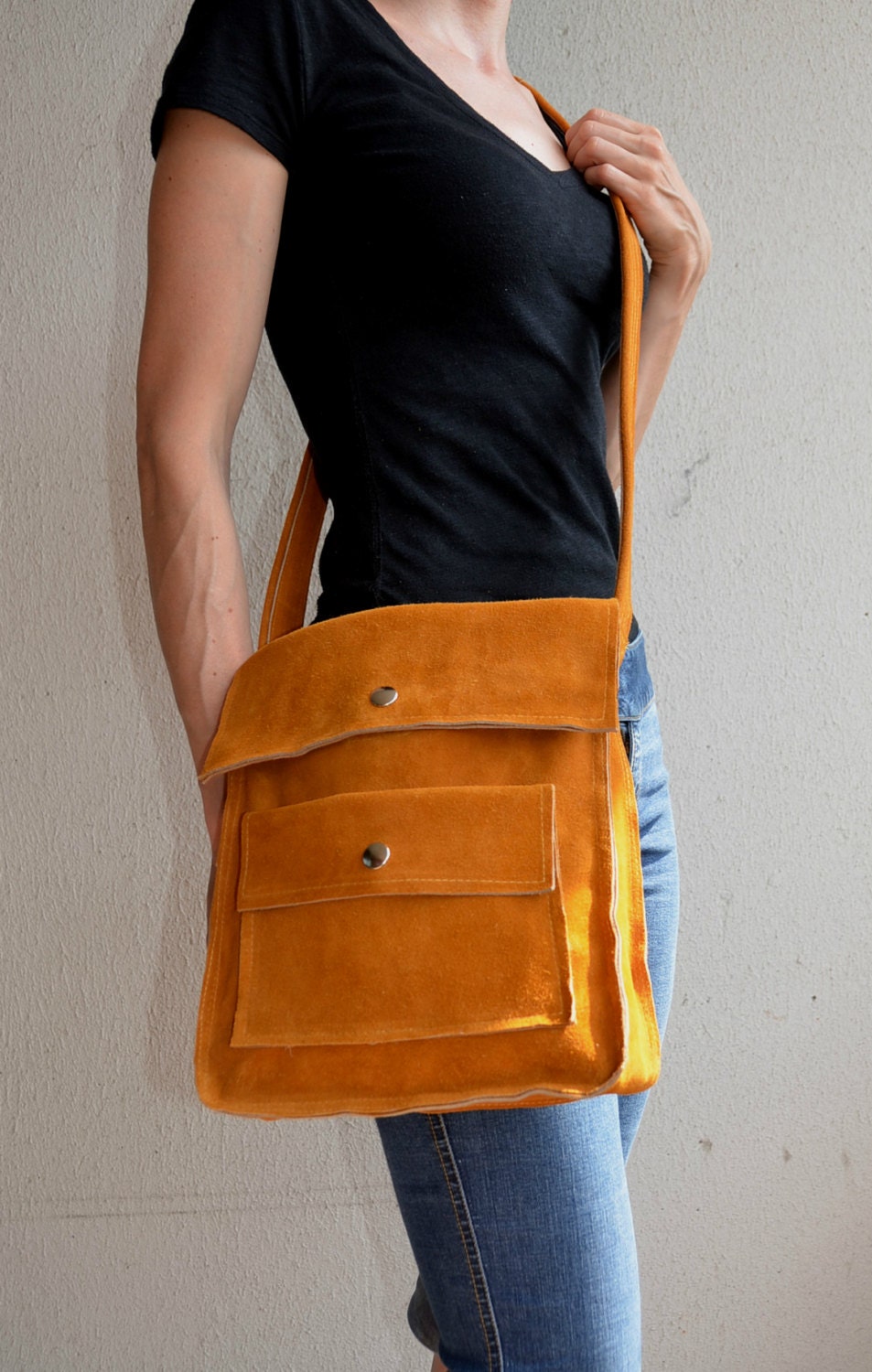 orange suede purse