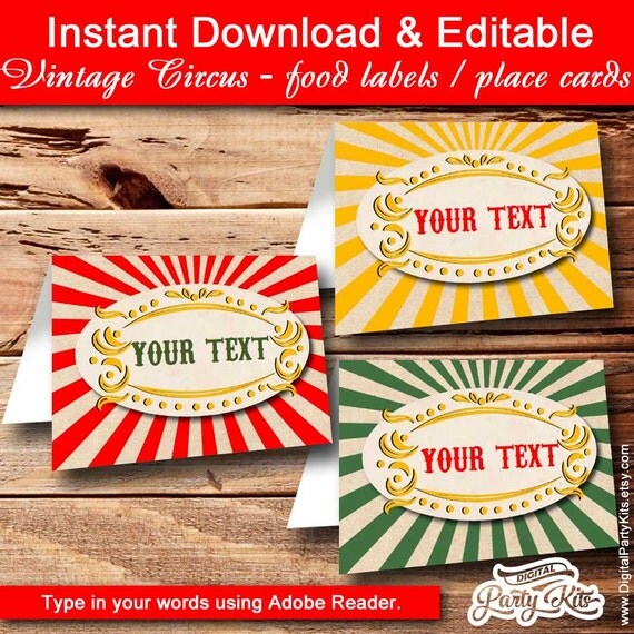 Vintage Circus Food Label / Carnival Food by DigitalPartyKits