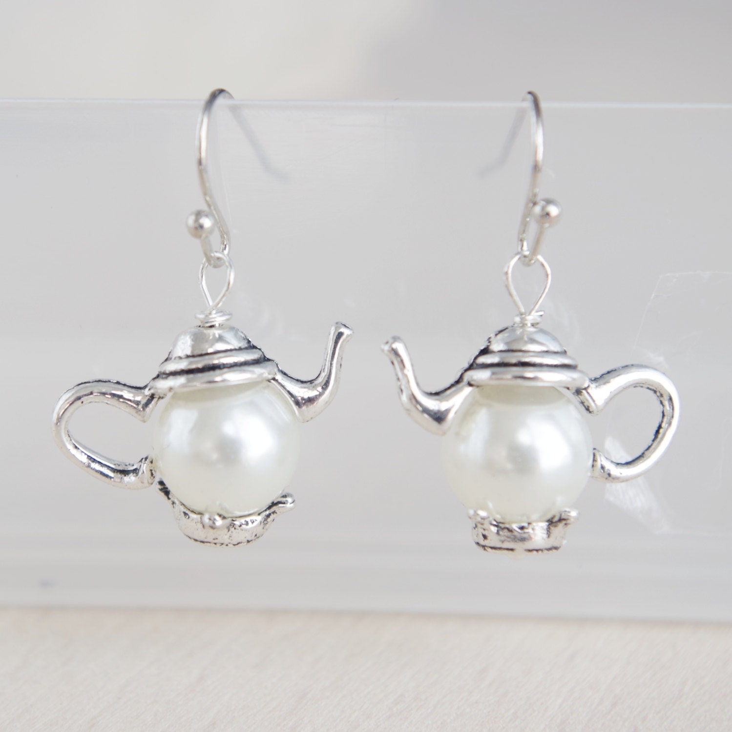 Pearls Teapot earrings teapot silver drop earrings colorful