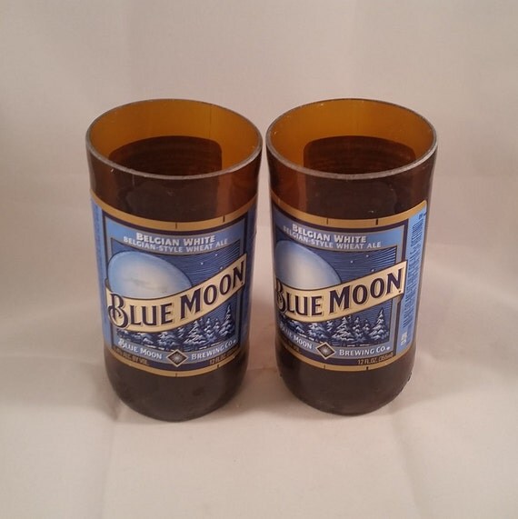 Blue Moon Beer Bottle Drinking Glass Set of 2 by TBarGlass on Etsy