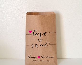 Wedding Favor Bags, Love is Sweet Candy Buffet Bags, Favor Bags, Personalized Wedding Favor Bags, Treat Bags, Custom Favor Bags, WNW013