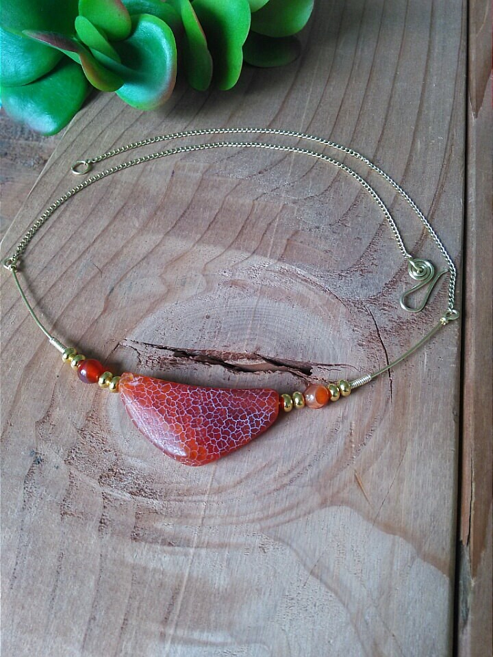 Crab Agate Brass Bar Necklace statement by StateraCollections