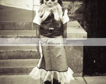 Instant Download Printable Art - Creepy Scary Little Girl Halloween Costume Vintage Antique Photograph - Paper Crafts Altered Art Scrapbook