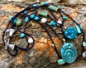 Turquoise Necklace, statement necklace handmade crochet necklace multi stranded necklace bohemian jewelry summer necklace Turquoise Necklace, statement necklace handmade crochet necklace multi stranded necklace bohemian jewelry summer necklace